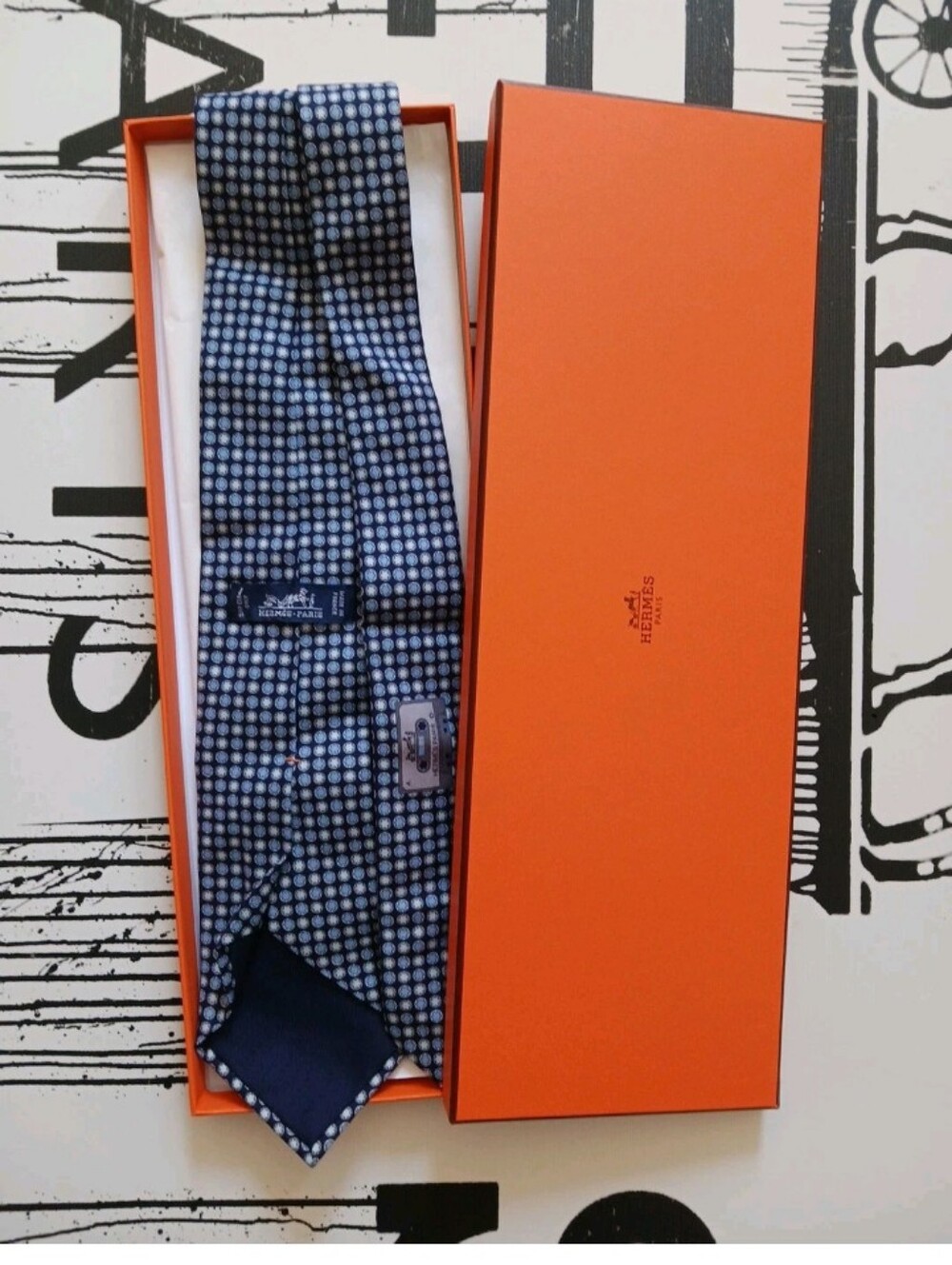 Hermes Cassette Tape Classic Blue Micro-Pattern Men’s Tie, 645870 SA, France